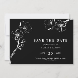 Minimalist Hand Drawn Floral Black Wedding QR Code Save The Date