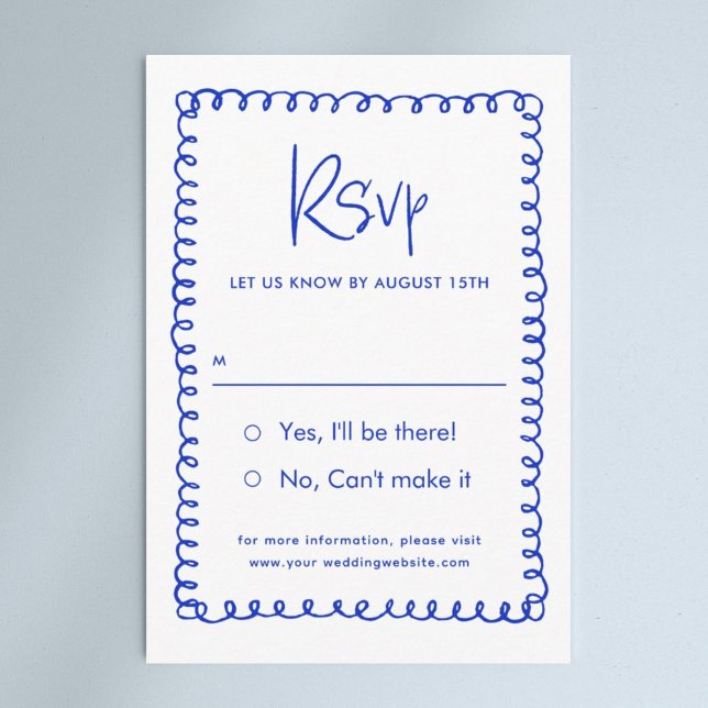 Minimalist Hand Drawn French Blue Wedding RSVP (Creator Uploaded)