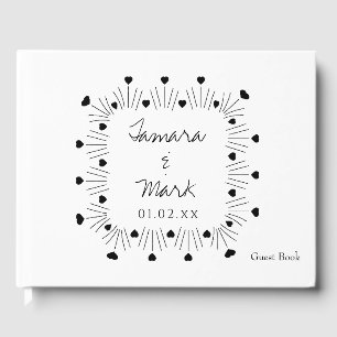 Minimalist Hand Drawn Hearts Wedding Logo Script Guest Book