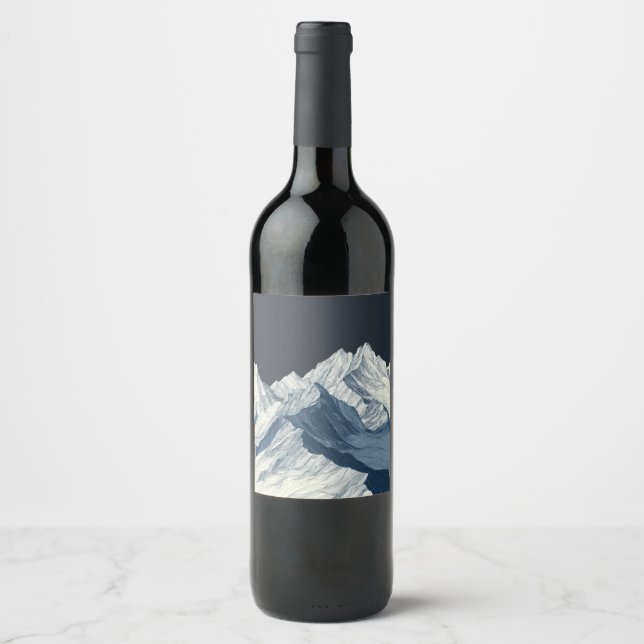 Minimalist Hand-Drawn Mountain Peaks Wine Label (Front)
