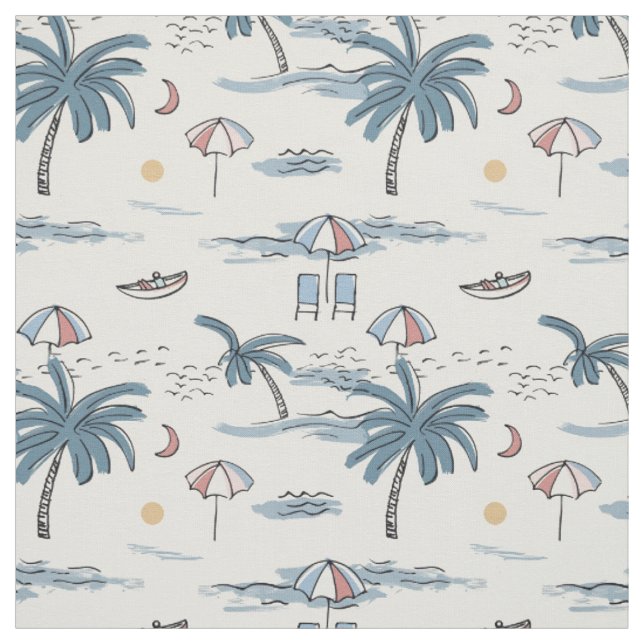Minimalist Hand-Drawn Seaside Beach Pattern Fabric (Swatch)