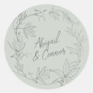 Minimalist Hand-drawn Vines Sage Green Grey Classic Round Sticker