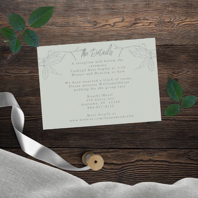 Minimalist Hand-drawn Vines Sage Green Grey Enclosure Card (Creator Uploaded)