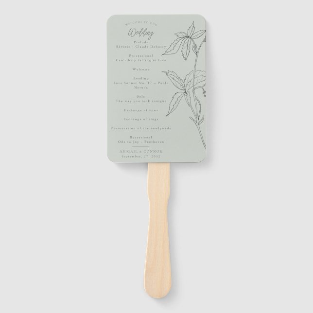 Minimalist Hand-drawn Vines Sage Green Grey Progra Hand Fan (Front)