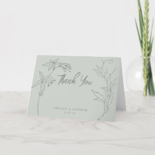 Minimalist Hand-drawn Vines Sage Green Grey Thank You Card
