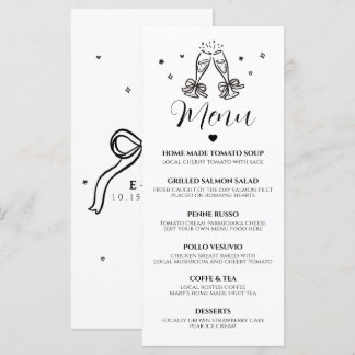 Minimalist Hand Drawn Wedding Party Menu Card