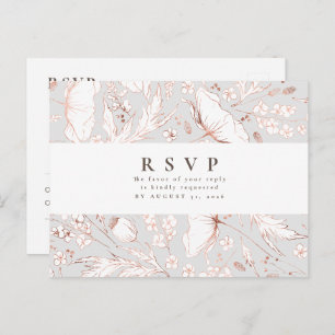 Minimalist Hand-drawn Wildflowers Wedding RSVP Postcard