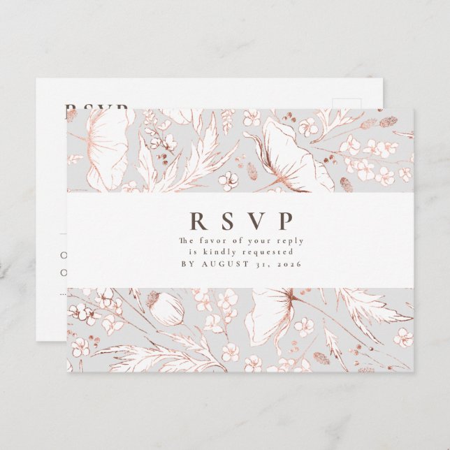 Minimalist Hand-drawn Wildflowers Wedding RSVP Postcard (Front/Back)