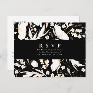 Minimalist Hand-drawn Wildflowers Wedding RSVP Postcard