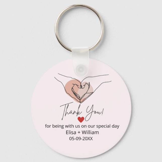 Minimalist Hand Heart Gesture Wedding Guest Gift   Keychain (Front)