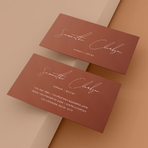 Minimalist Hand-Lettered Script Rustic Terracotta Business Card