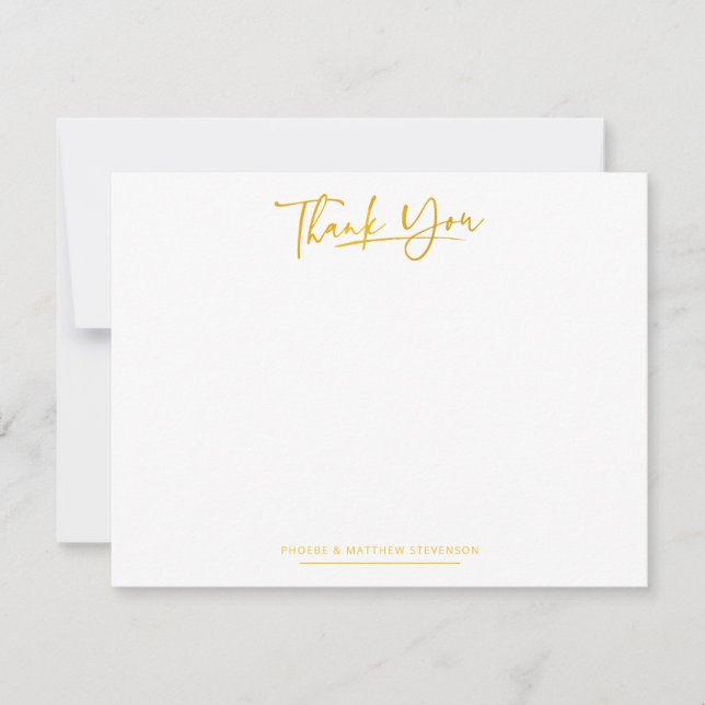 Minimalist Hand-Lettered Thank You Faux Gold Card (Front)
