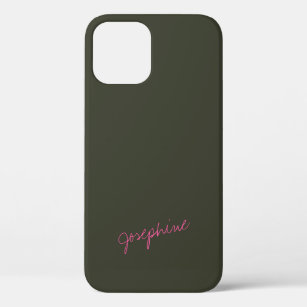 Minimalist Hand Lettering Name Green Pink Custom iPhone 12 Case