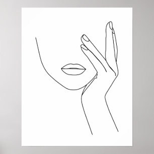 Minimalist Hand On Woman's Face Line Art Poster