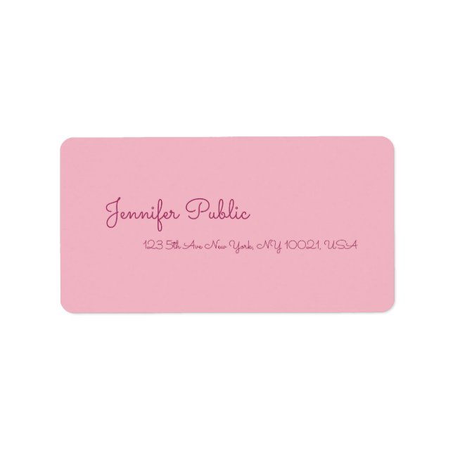 Minimalist Hand Script Elegant Pink Modern Plain Label (Front)
