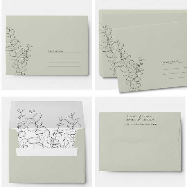 Minimalist handdrawn eucalyptus leaves sage green envelope (Creator Uploaded)