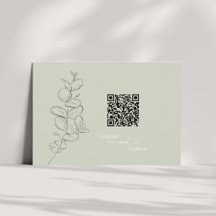 Minimalist handdrawn leaves sage green details QR  Enclosure Card