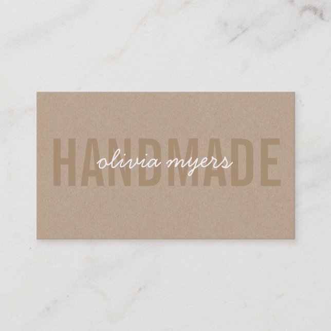 MINIMALIST HANDMADE simple kraft look white black Business Card (Front)