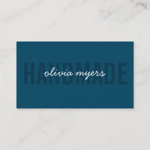 MINIMALIST HANDMADE simple white aqua dark blue Business Card