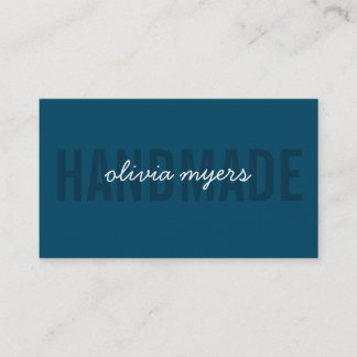 MINIMALIST HANDMADE simple white aqua dark blue Business Card