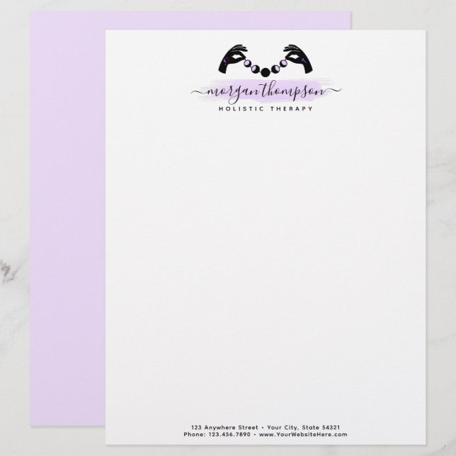 Minimalist Hands & Moon Phases Metaphysical Reiki Letterhead (Front/Back)