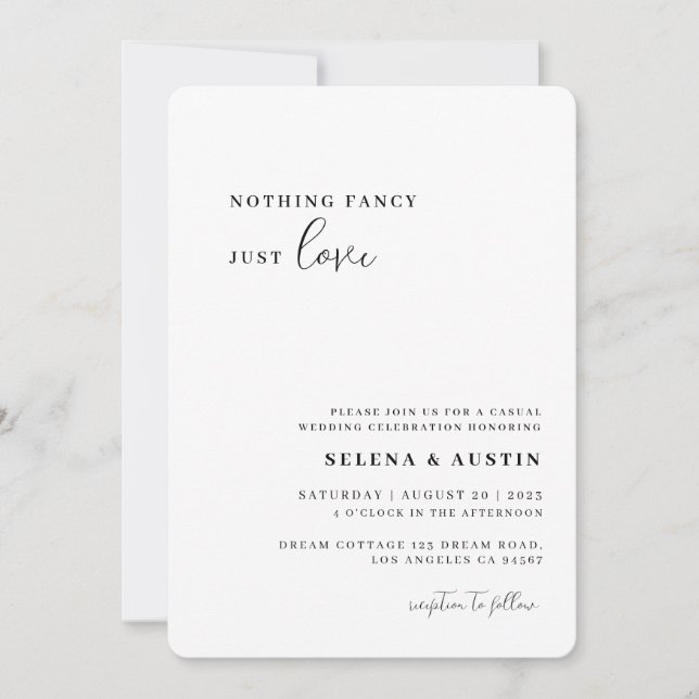 Minimalist Handscript Nothing Fancy Just Love Invi Invitation (Front)
