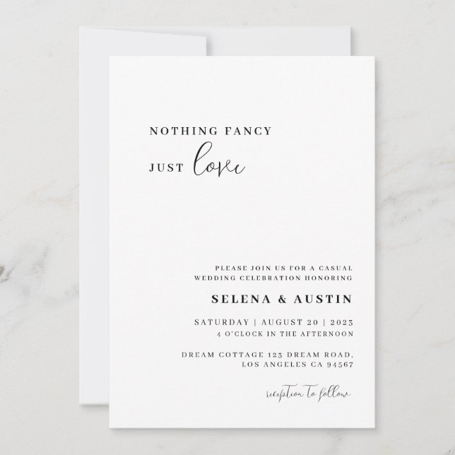 Minimalist Handscript Nothing Fancy Just Love Invi Invitation (Front)
