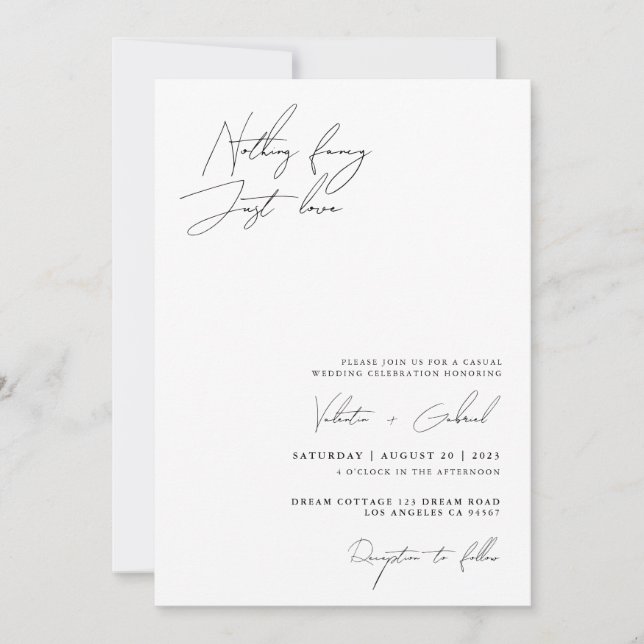 Minimalist Handscript Nothing Fancy Just Love Invitation (Front)