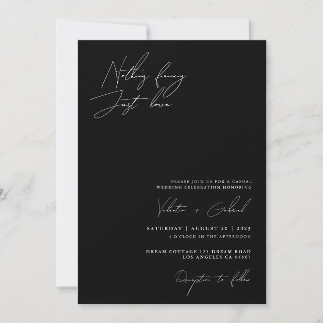 Minimalist Handscript Nothing Fancy Just Love Invitation (Front)
