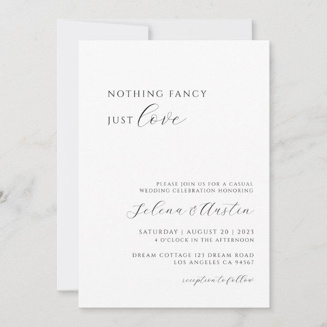 Minimalist Handscript Nothing Fancy Just Love  Invitation (Front)