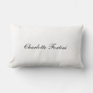 Minimalist Handwriting Script Black White Name Lumbar Pillow
