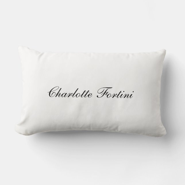 Minimalist Handwriting Script Black White Name Lumbar Pillow (Front)