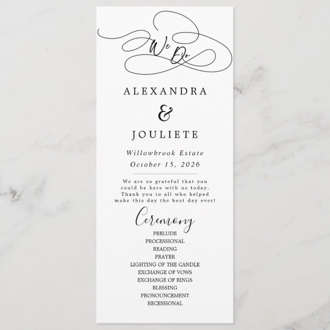 Minimalist Handwriting Simple Modern Wedding Progr Program (Front)