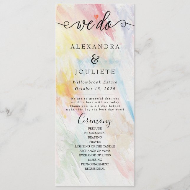 Minimalist Handwriting Simple Modern Wedding Progr Program (Front)