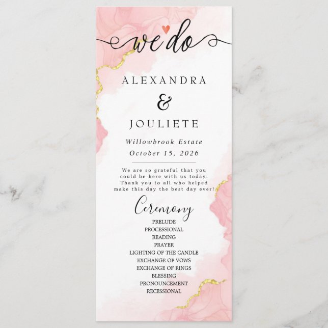 Minimalist Handwriting Simple Modern Wedding Progr Program (Front)