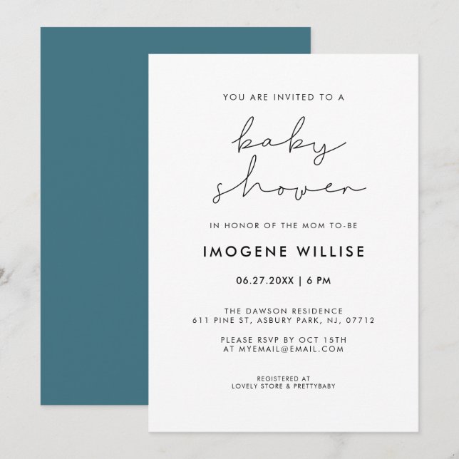 Minimalist handwritten Baby shower Invitation (Front/Back)