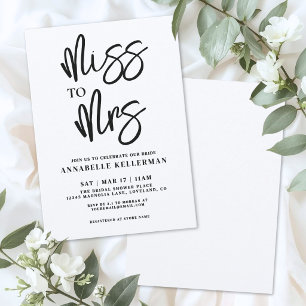 Minimalist Handwritten Black Script Bridal Shower Invitation