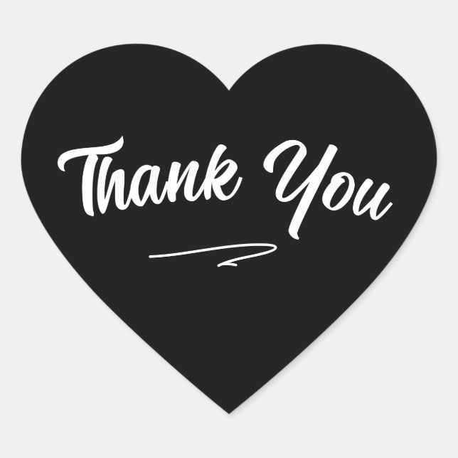 Minimalist Handwritten Bold Script Thank You Black Heart Sticker (Front)