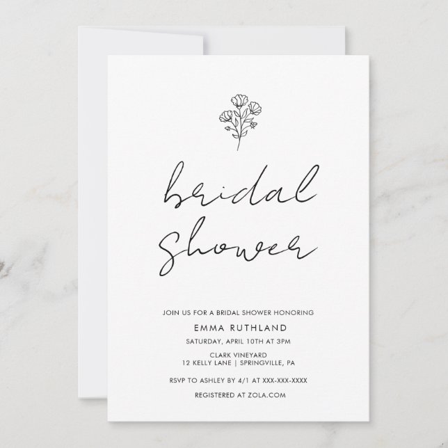 Minimalist Handwritten Bridal Shower  Invitation (Front)