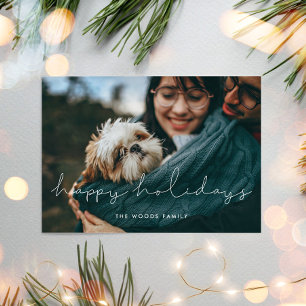 Minimalist handwritten Happy Holidays photo card