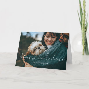 Minimalist Handwritten Happy Holidays Photo Holiday Card