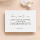 Minimalist handwritten Honeymoon wish Enclosure Card<br><div class="desc">Choose a minimalist calligraphy for your wedding stationery. Modern and striking,  it will suit all your needs. Easily customizable,  you change the text colour or the background as you like.</div>