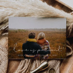 Minimalist handwritten Love is patient update Postcard<br><div class="desc">You have to postpone or cancel your wedding or celebration? Share the news with this lovely photo postcard,  fully customizable font and colours.</div>