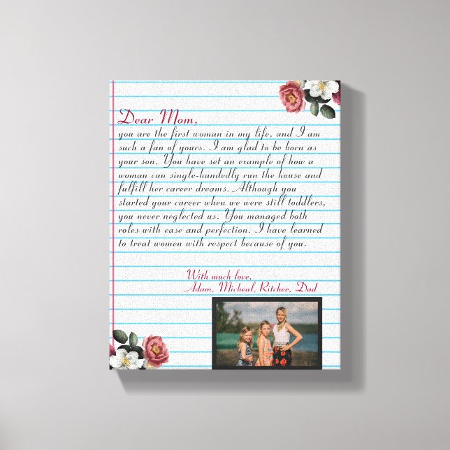Minimalist handwritten love letter mom message  canvas print (Front)
