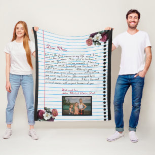 Minimalist handwritten love letter mom message fleece blanket