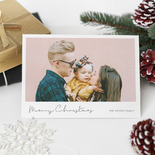 Minimalist handwritten Merry Christmas photo Holiday Card
