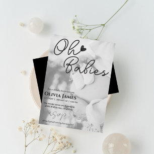 Minimalist handwritten photo twins baby shower invitation