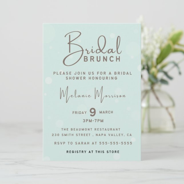 Minimalist Handwritten Script Brown Bridal Brunch  Invitation (Standing Front)