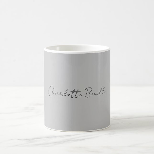 Minimalist Handwritten Script Name Grey Coffee Mug (Center)