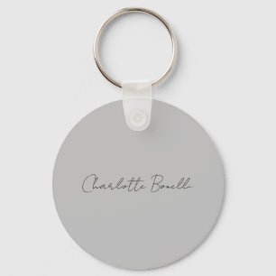 Minimalist Handwritten Script Name Grey Keychain